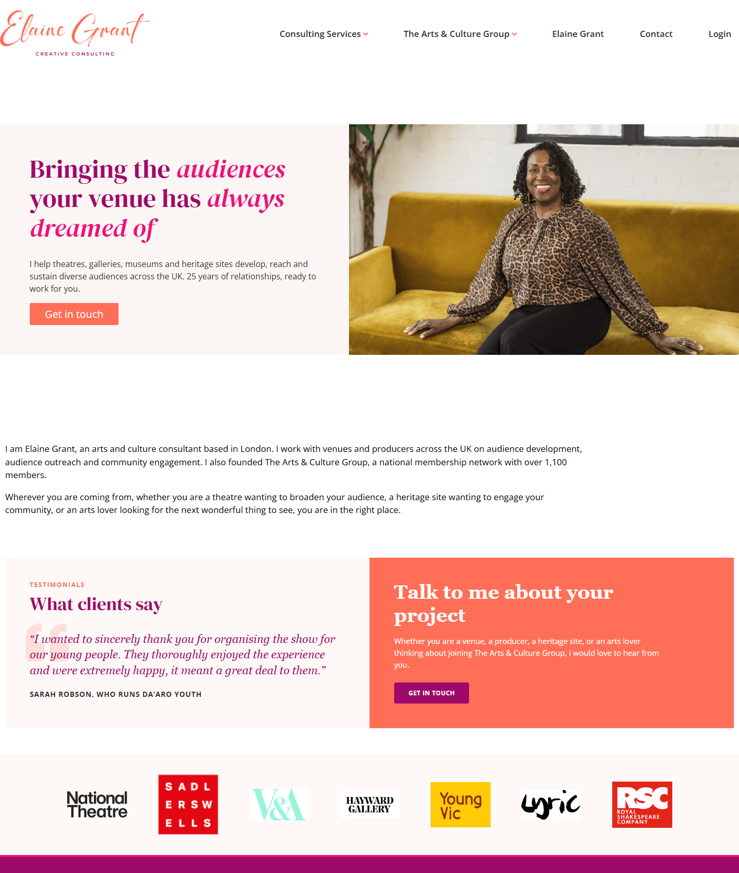 Elaine Grant Creative website, built by Stephen Evans