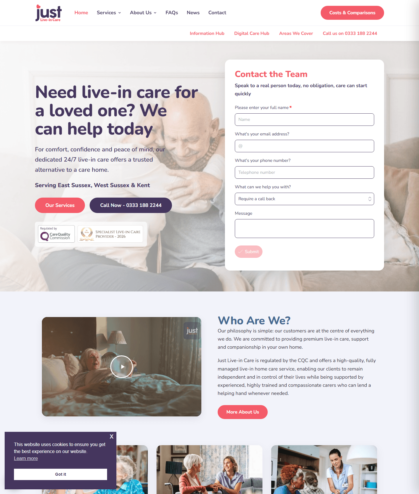 Just Live-in Care website, built by Stephen Evans
