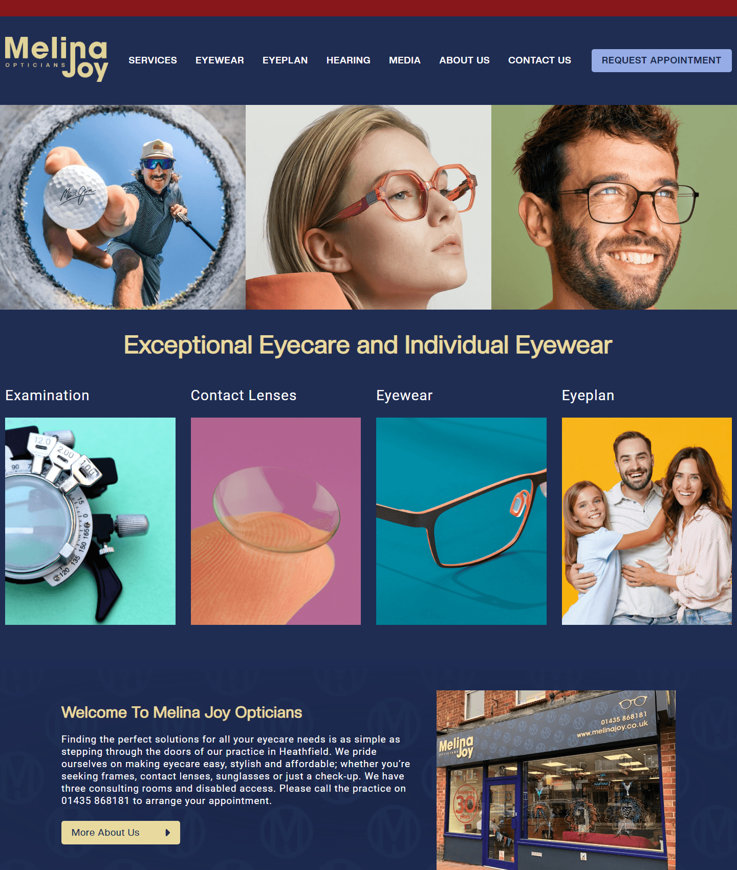 Melina Joy Opticians website, built by Stephen Evans