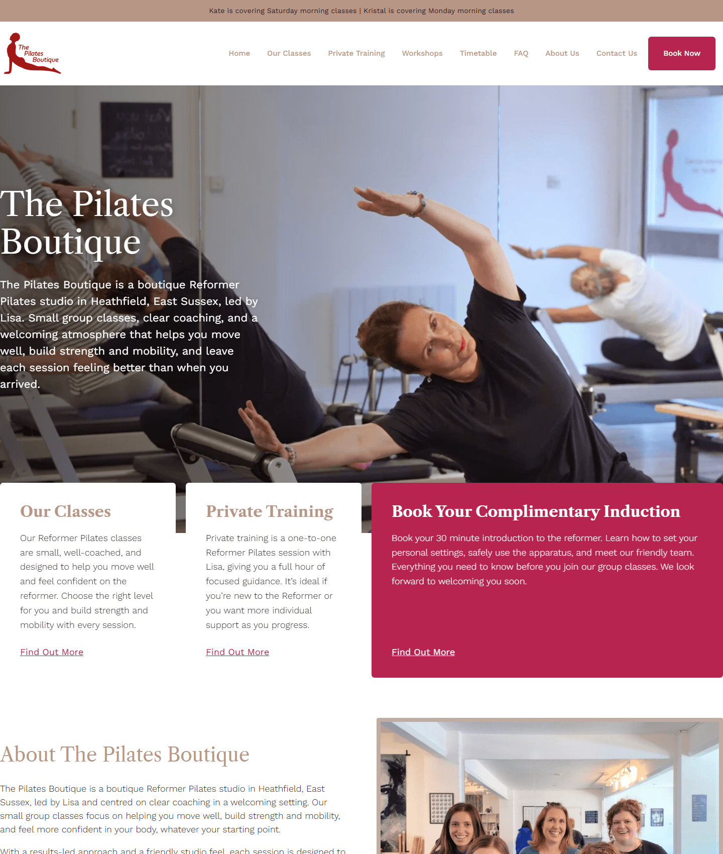 The Pilates Boutique website, built by Stephen Evans